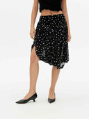 prestashop:1:5713:27923 | Black Asymmetrical Polka Dot Midi Skirt