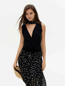 prestashop:1:5715:27907 | Black Reversible Draped Polka Dot Top