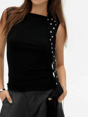 prestashop:1:5715:27910 | Black Reversible Draped Polka Dot Top