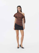 prestashop:1:5721:27876 | Brown Polka Dot Asymmetrical Wrap Top