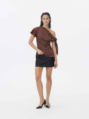 prestashop:1:5721:27877 | Brown Polka Dot Asymmetrical Wrap Top