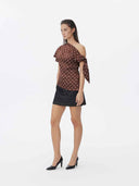prestashop:1:5721:27878 | Brown Polka Dot Asymmetrical Wrap Top