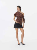 prestashop:1:5721:27879 | Brown Polka Dot Asymmetrical Wrap Top