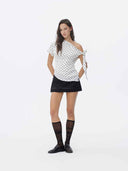 prestashop:1:5722:27871 | White Polka Dot Asymmetrical Wrap Top
