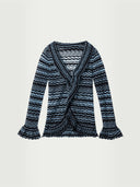 prestashop:1:650:3892 | Blue glass yarn striped ruffle cardigan